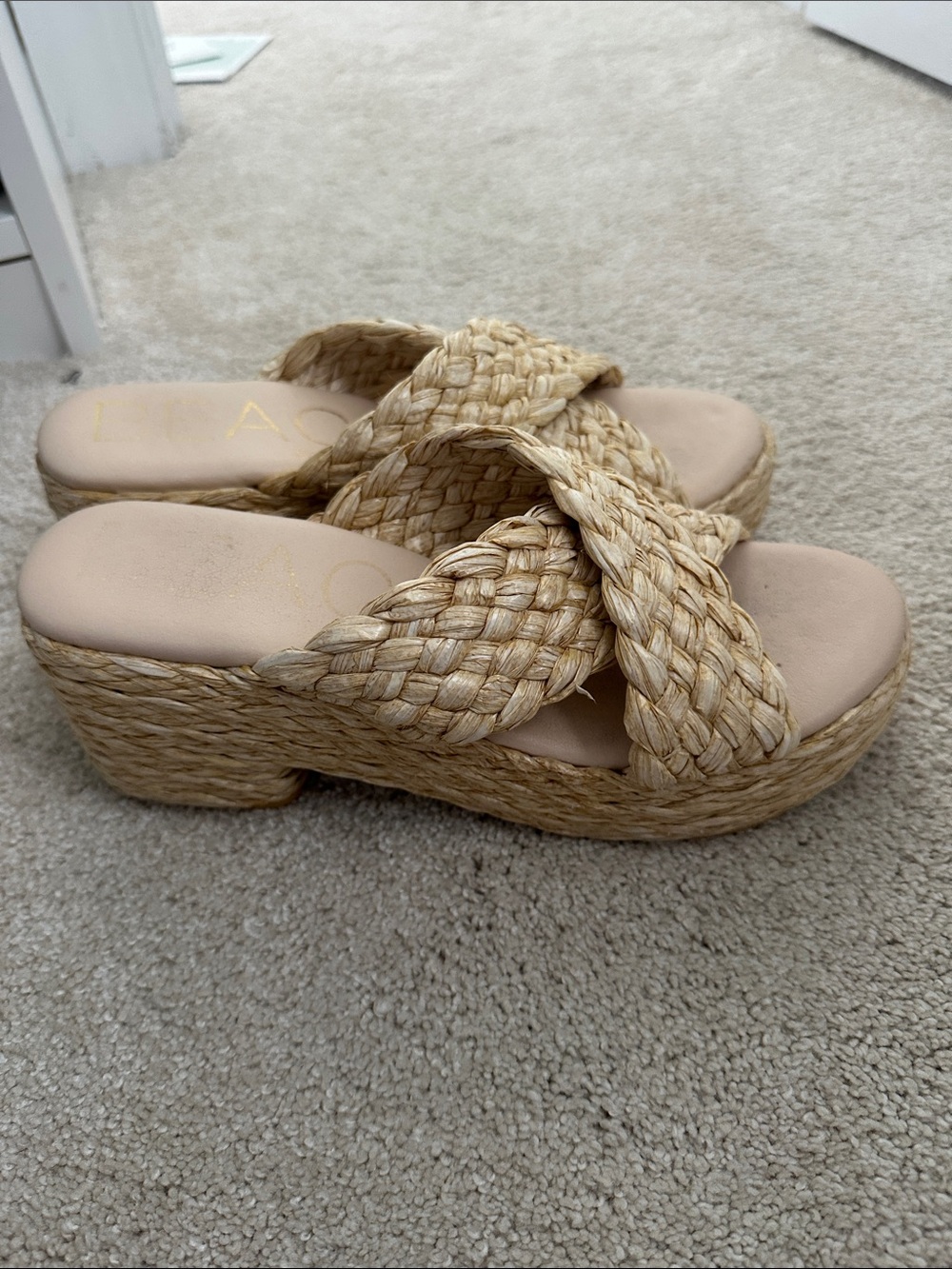 Braided Espadrille Platform Slide Sandals - Natural